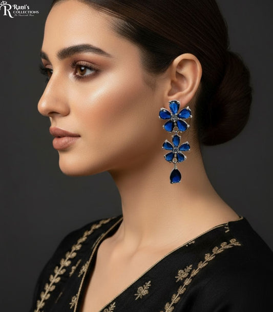 Blue Sapphire floral drop earrings