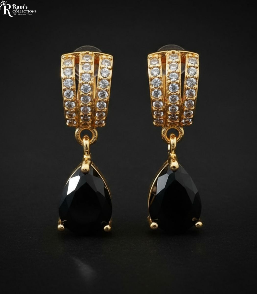 Black stone crystal dangle earrings