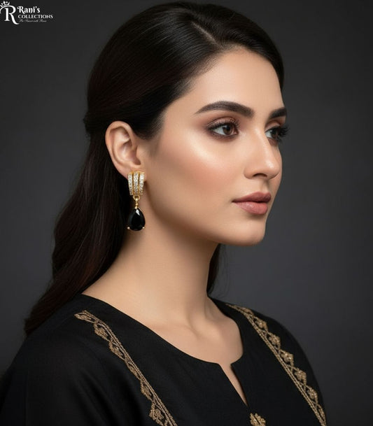 Black stone crystal dangle earrings