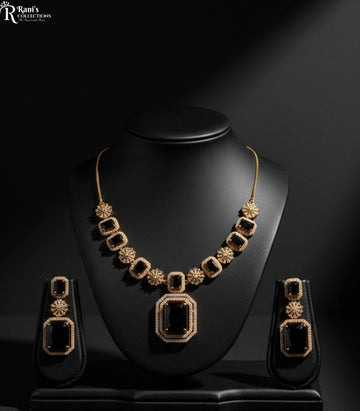 Bollywood style black stone &pave crystal jewelry set