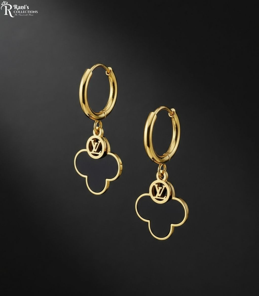 Black clover dangle hoops