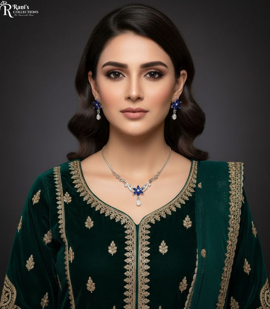 Sapphire blue flower necklace set