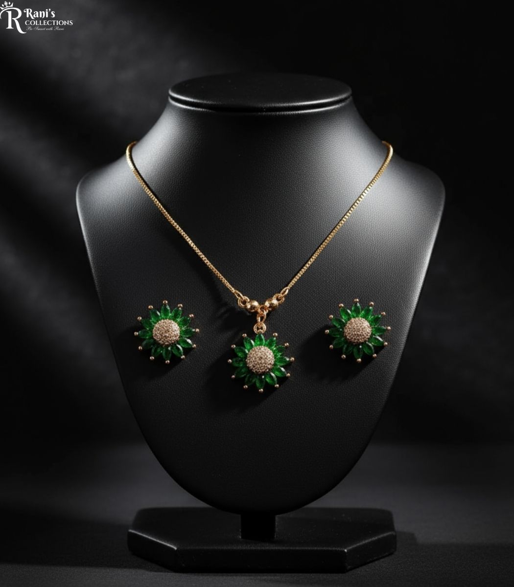 Green crystal daisy necklace set