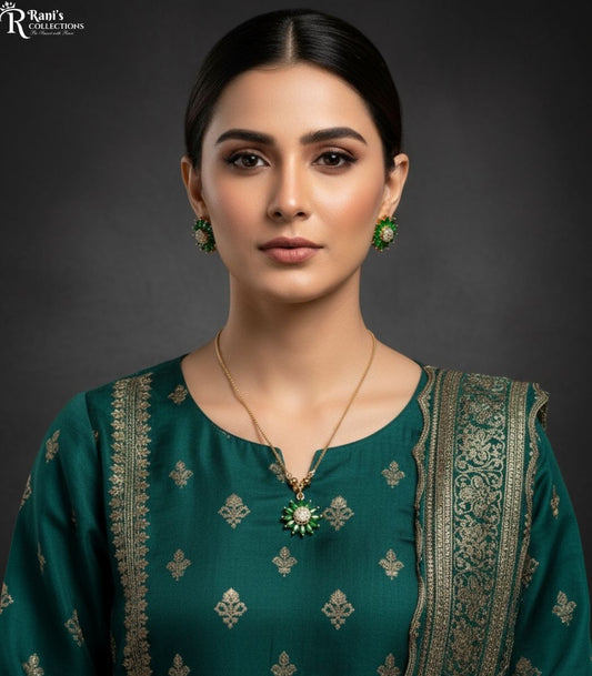 Green crystal daisy necklace set
