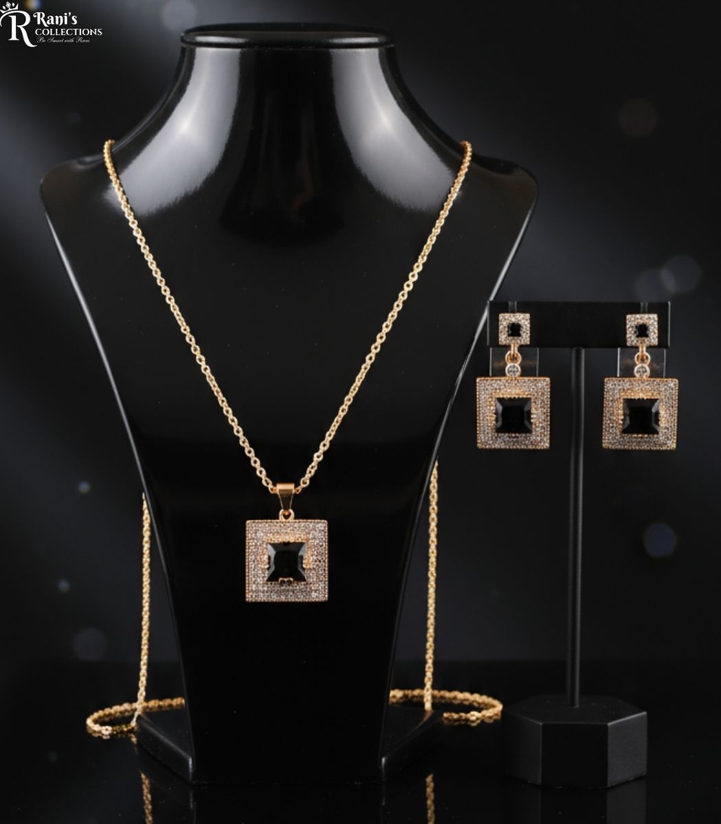 Black stone gold tone dangle jewelry set