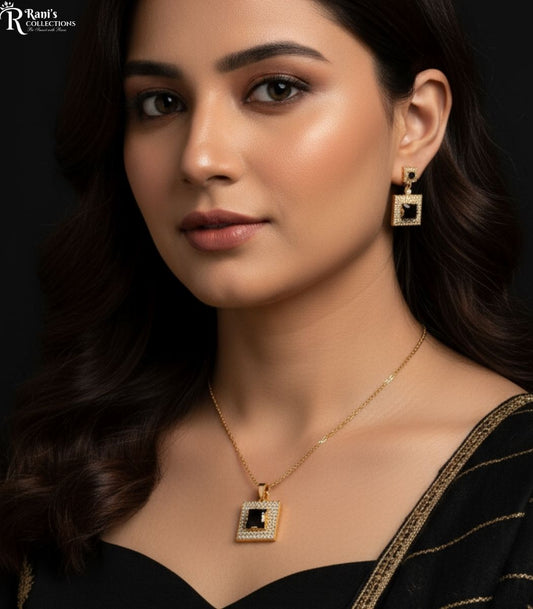 Black stone gold tone dangle jewelry set