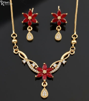 Ruby color flower necklace set