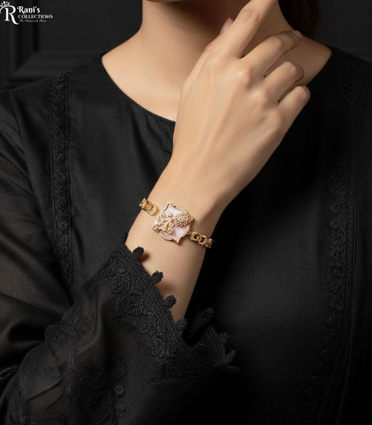Resin floral & white zircon gold slider bracelet