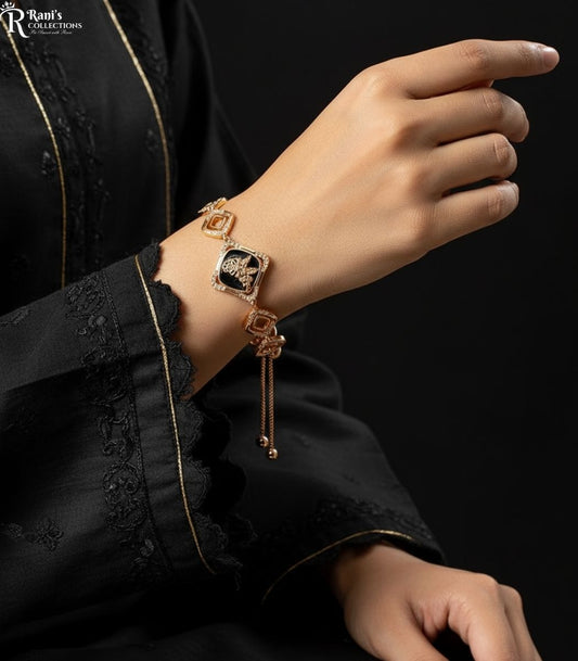 Black anamel square charm slider bracelet
