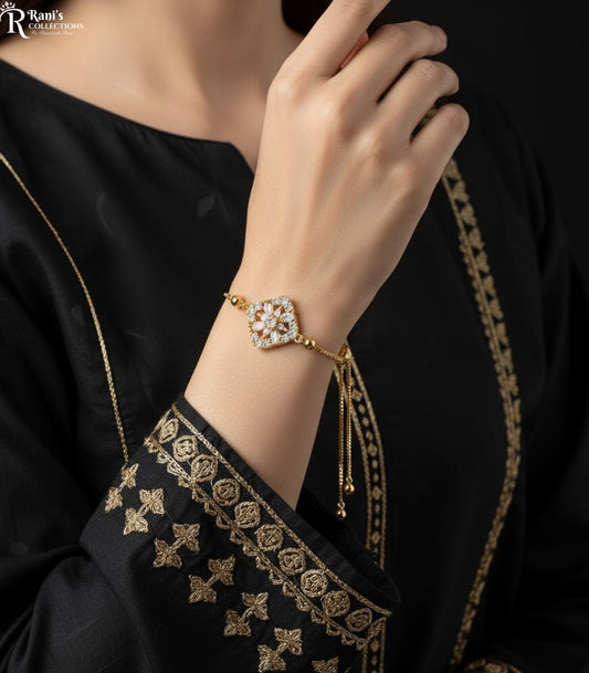 Gold cubic zirconia slider bracelet