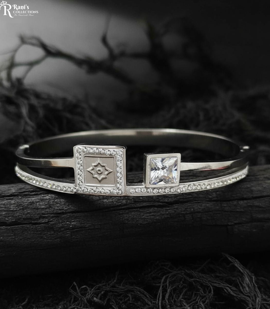 Stainless steel dual square openable cuff with (CZ) pave