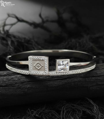 Stainless steel dual square openable cuff with (CZ) pave