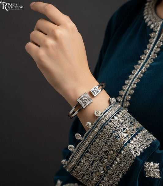 Stainless steel dual square openable cuff with (CZ) pave
