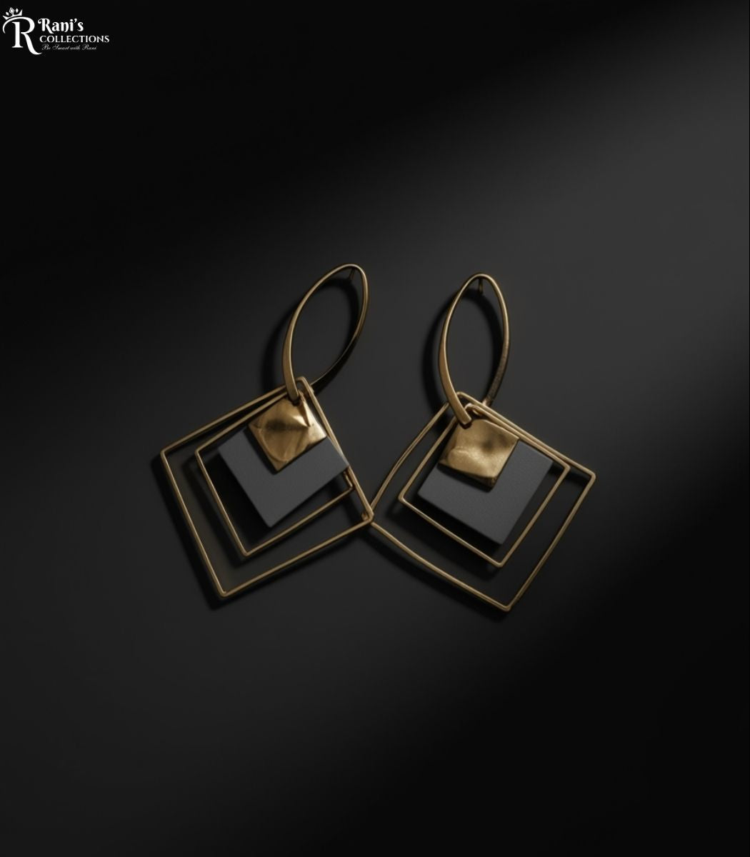 Gold square drop earrings