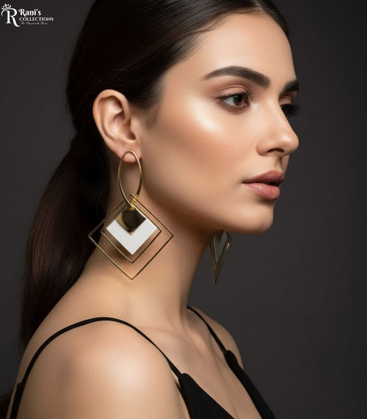 Gold square drop earrings